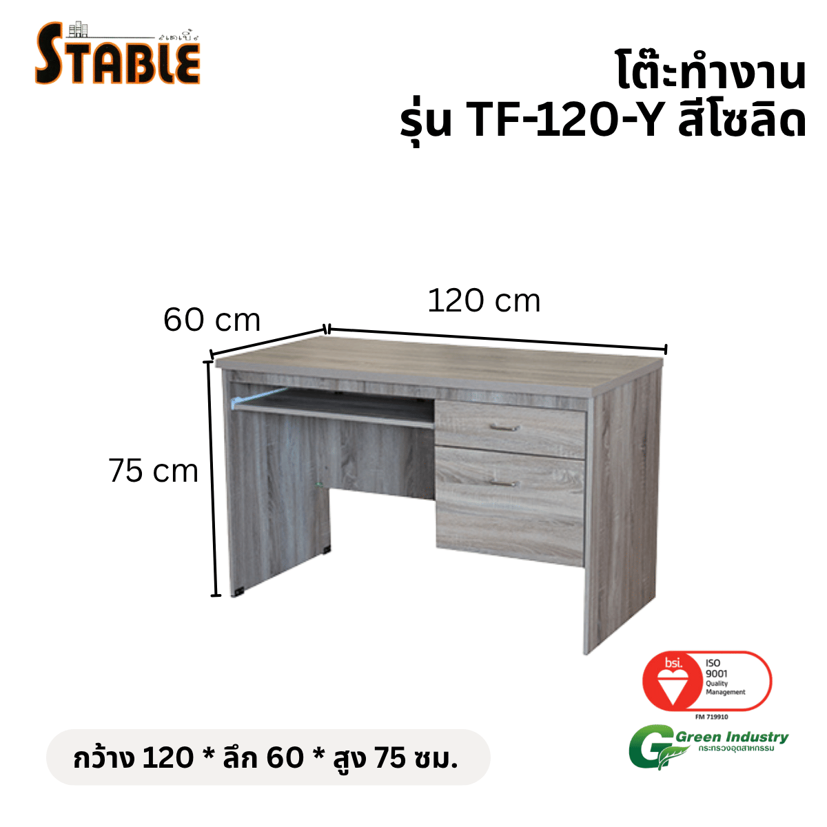 โต๊ะคอมพิวเตอร์ STABLE รุ่น TF-120-Y STABLE 120 ซม. สีโซลิด_1